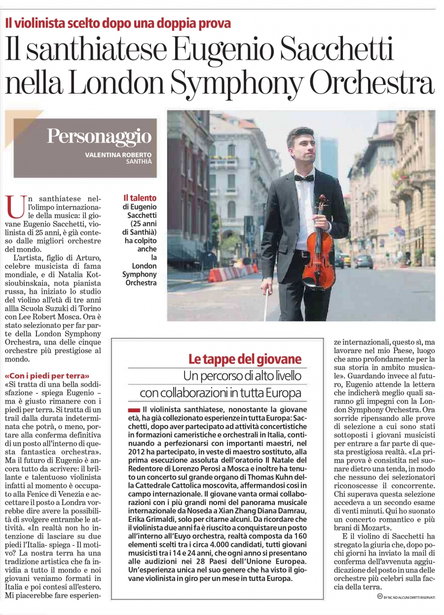 Il santhiatese Eugenio Sacchetti nella London Symphony Orchestra